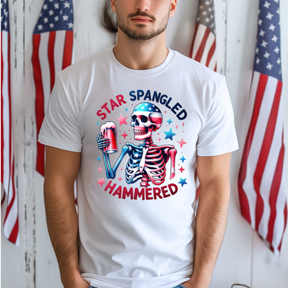 Solid White Patriotic Star Spangled Hammered T-Shirt