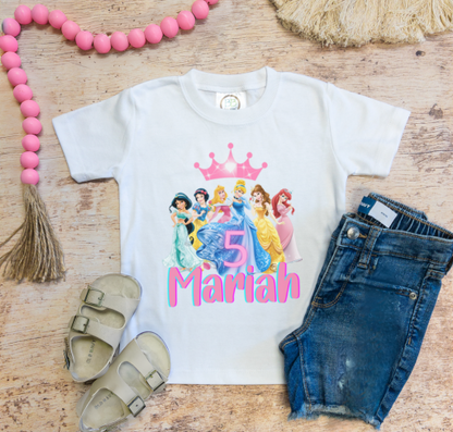 Camisa personalizada de niña de cumpleaños de princesas