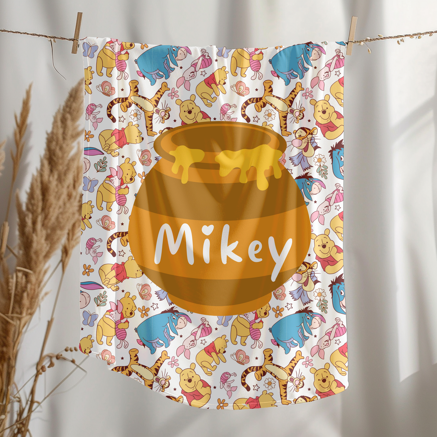Personalized Winnie the Pooh Name Blanket