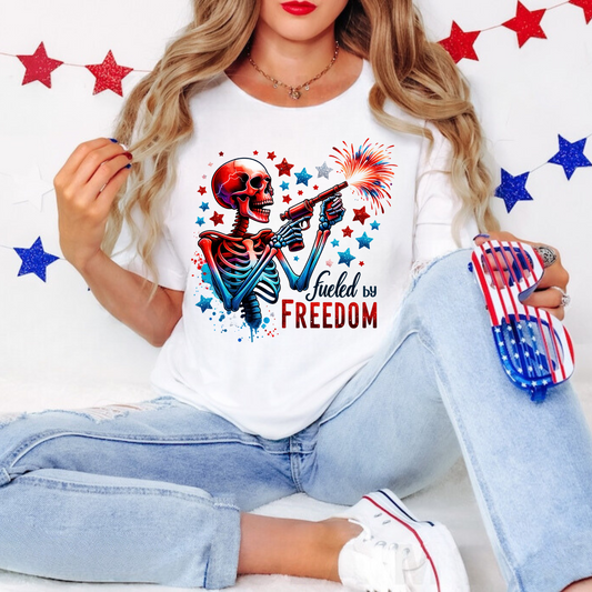 Solid White Patriotic Fueled By Freedom T-Shirt