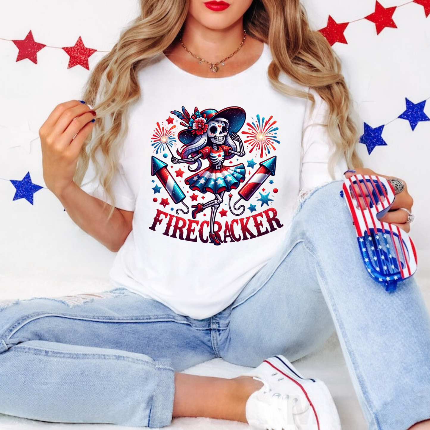 Solid White Patriotic Firecracker T-Shirt