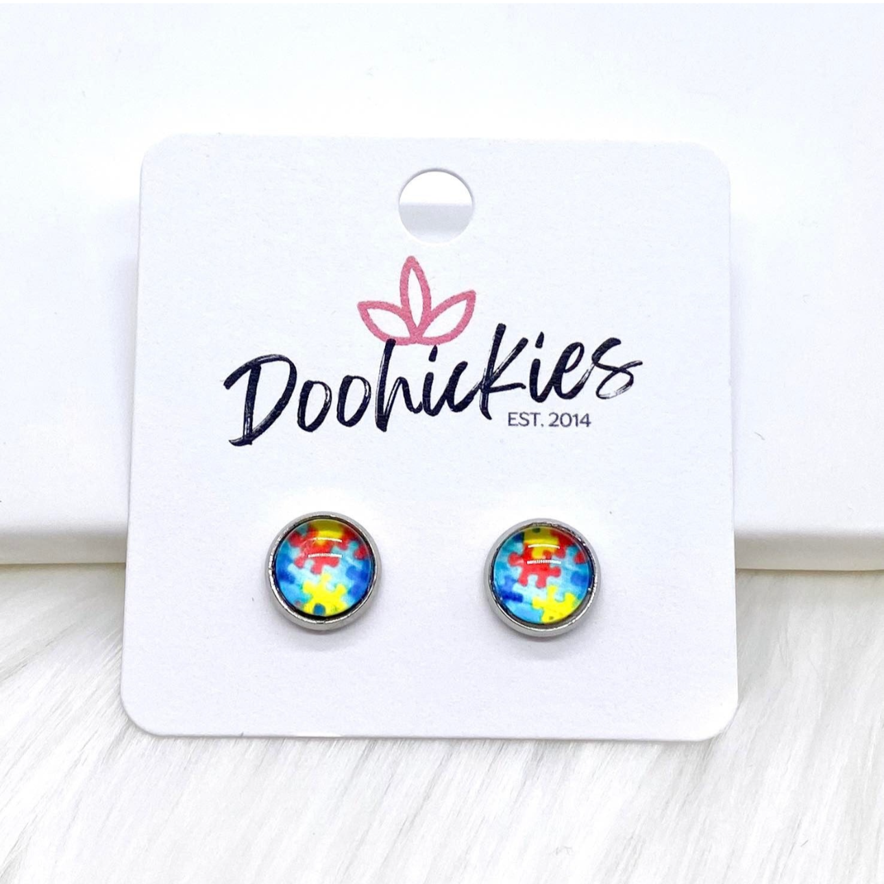 Autism Awareness Singles in Stainless Steel Settings -Earrings