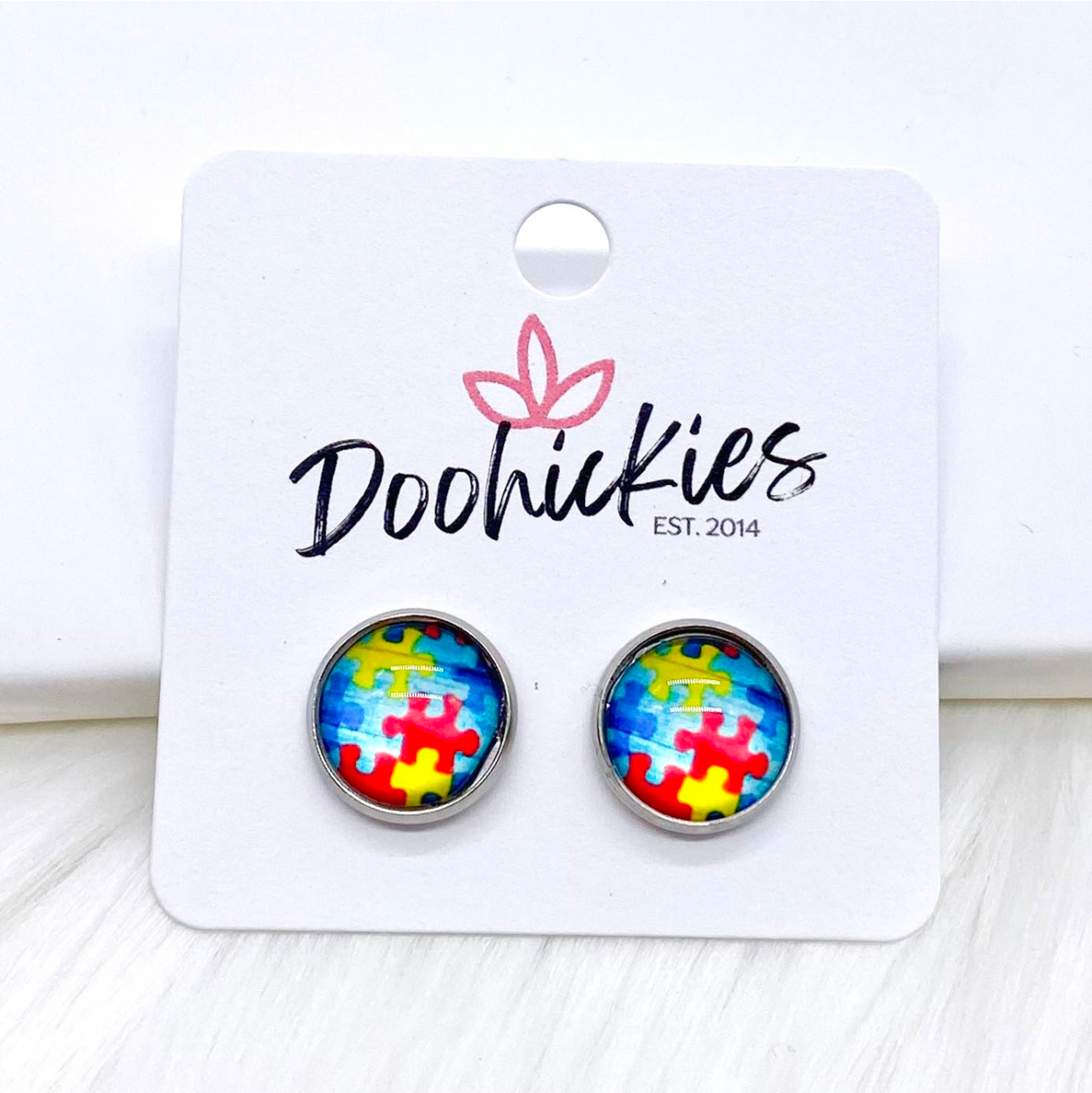 Autism Awareness Singles in Stainless Steel Settings -Earrings