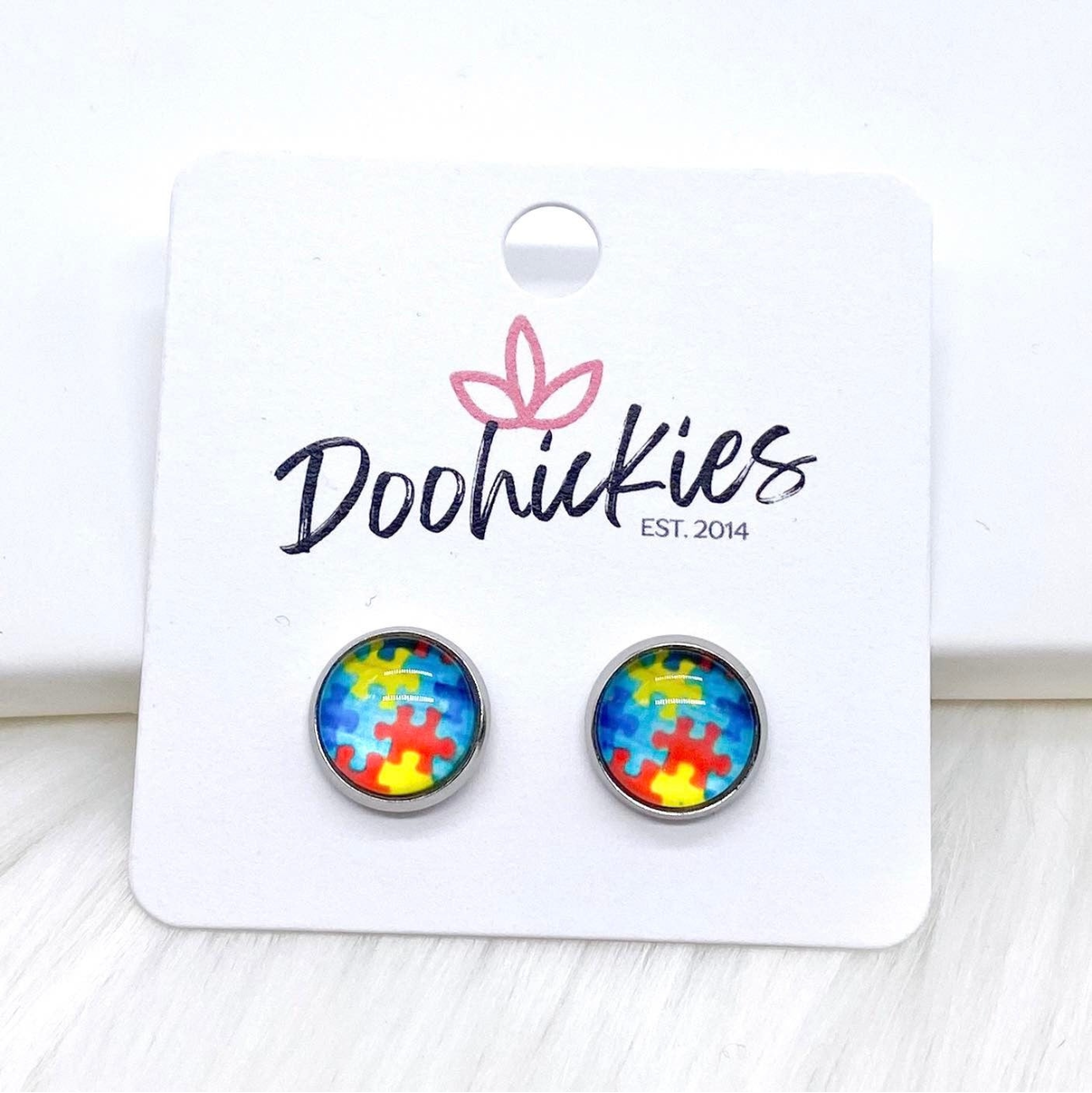 Autism Awareness Singles in Stainless Steel Settings -Earrings