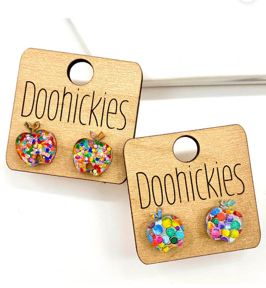 Confetti Apple Studs - Back to School Teacher Earrings