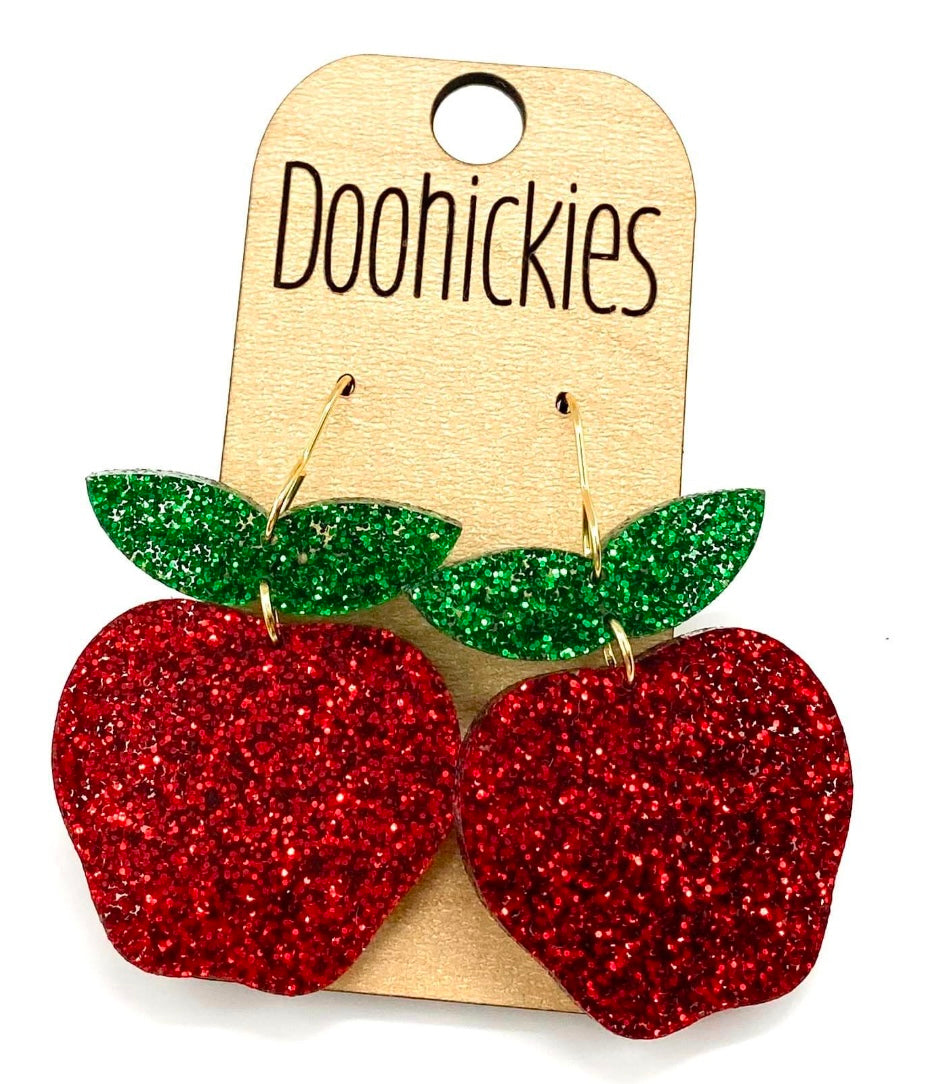 1.5" Glitter Apple Acrylics - Back to School Teacher Earrings