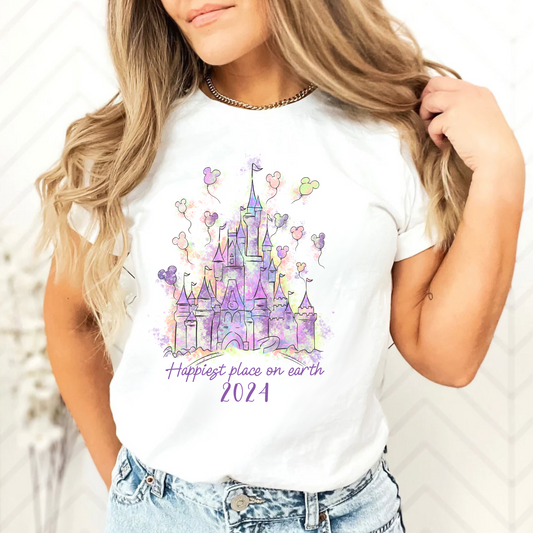 Solid White Disney Watercolor Enchanted Castle Shirt